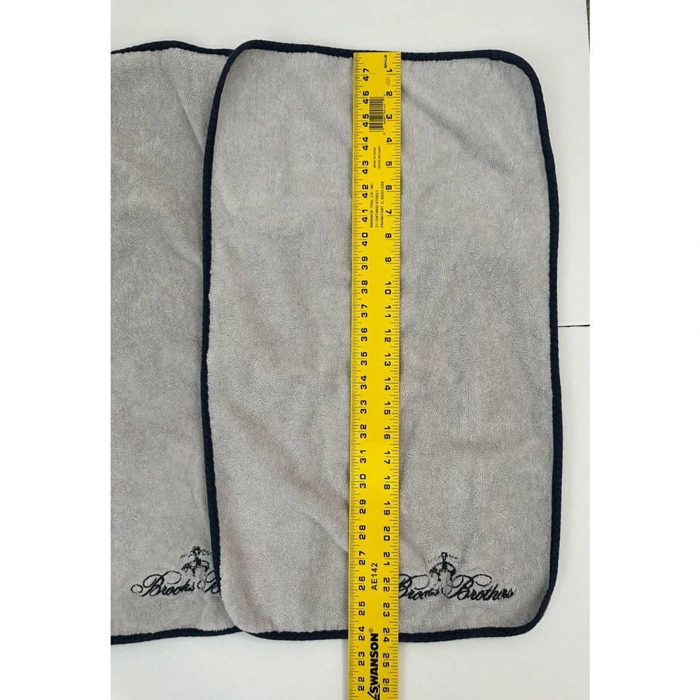 Brooks Brothers Navy Gray Contrast Piping Hand Towel Embroidered Logo 2 PCS